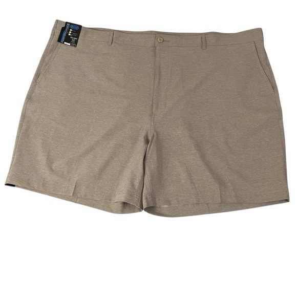 NWT Performance Shorts Size 50 Heather Tan Flat Front
 7” Inseam Comfort - Picture 1 of 9